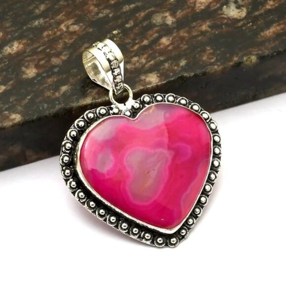 Solar Agate Gemstone Sterling Silver Handmade Heart Pendant - Picture 1 of 1